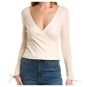 1. State Women’s Cotton Blend Ruched Sleeve V-Neck Wrap Top Plus Size 3X 1091
